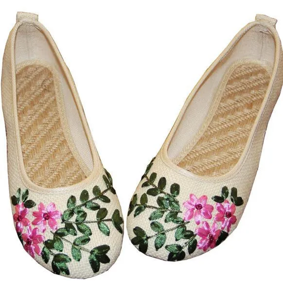 Vintage Embroidered Women Flats Flower Slip On Cotton Fabric Linen Comfortable Old Peking Ballerina Flat Shoes Sapato Feminino