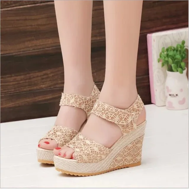 Women Shoes 2017 Summer New Open Toe Fish Head Fashion High Heels Wedge Sandals #SJL87