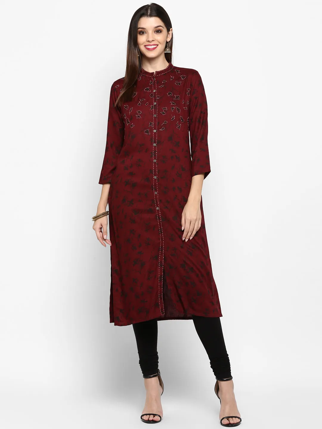 Women'S Dark Purple Color Rayon Straight Kurta Only