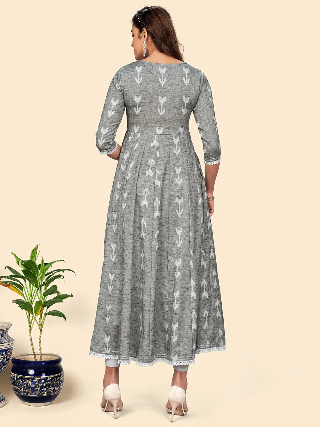 Women'S Embroidered Anarkali Cotton Blend Pista Stitched Dress