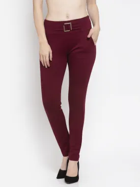 Women'S Maroon Regular Fit Jeggings