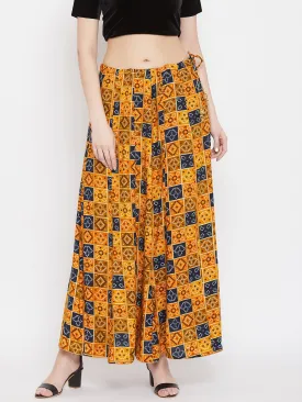 Women'S Mustard Printed Maxi Skirt