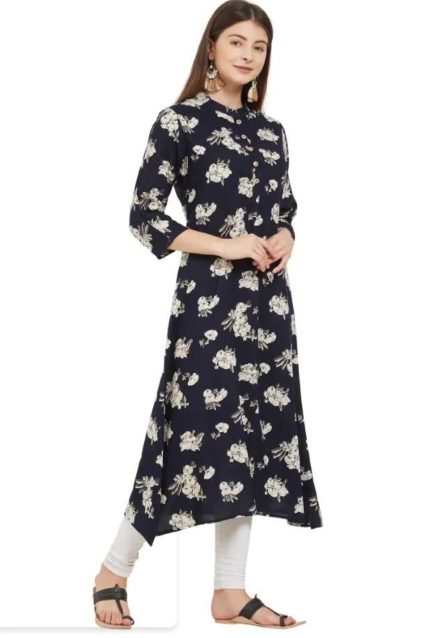 Women'S Navy Blue Color Rayon A-Line Kurta  (1Pc)