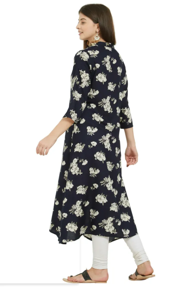 Women'S Navy Blue Color Rayon A-Line Kurta  (1Pc)