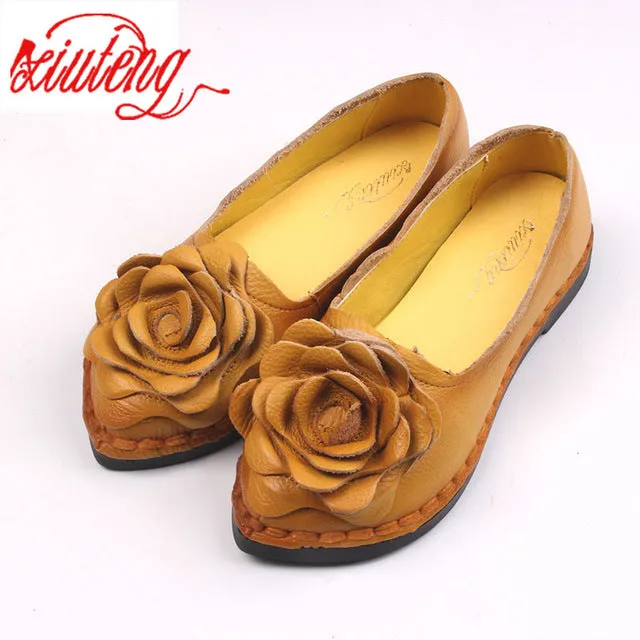 Xiuteng 2017 Shoe For Women Handmade Shoes Genuine Leather Soft Safe Flats Autumn Driving Shoes Pointed Toe Women Flats 5 Color